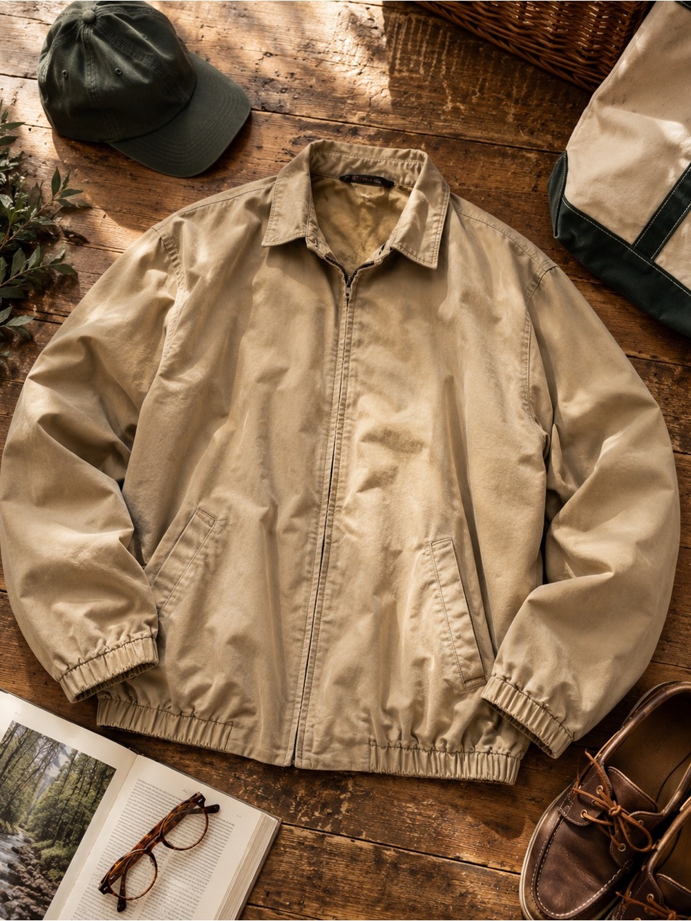 Vintage Orvis Lightweight Barn Jacket Tan Zip Up Utility Coat Large